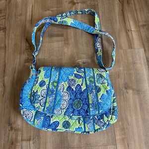 Vera Bradley Doodle Daisy Blue Green Floral Purse Shoulder Bag Crossbody